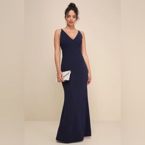 Lulus Melora Navy Blue Sleeveless Maxi Dress size Small